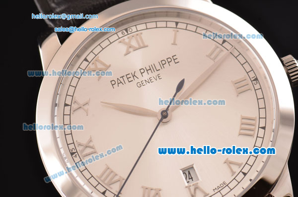 Patek Philippe Calatrava Swiss ETA 2824 Automatic Stainless Steel Case with Black Leather Strap and White Dial Roman Markers - Click Image to Close